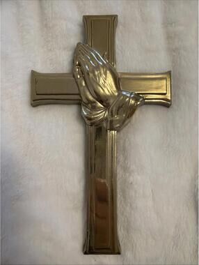 Vintage MCM Praying Hands Gold Cross Wall Hanging 3265 Burwood